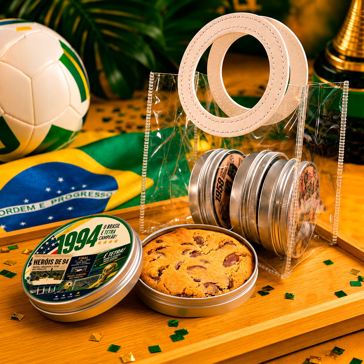 Kit Cookie na Latinha + Sacolinha — Edição Rumo ao Hexa 2026